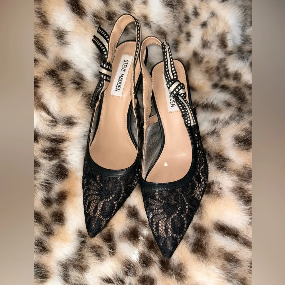 Steve Madden Bri Stiletto Pump Slingback Black Lace 6.5M EUC - Picture 3 of 13